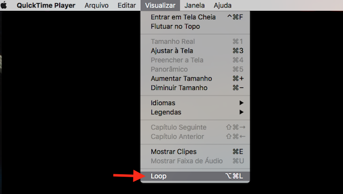 Ativando o modo loop do Quicktime no Mac OS (Foto: Reprodução/Marvin Costa)