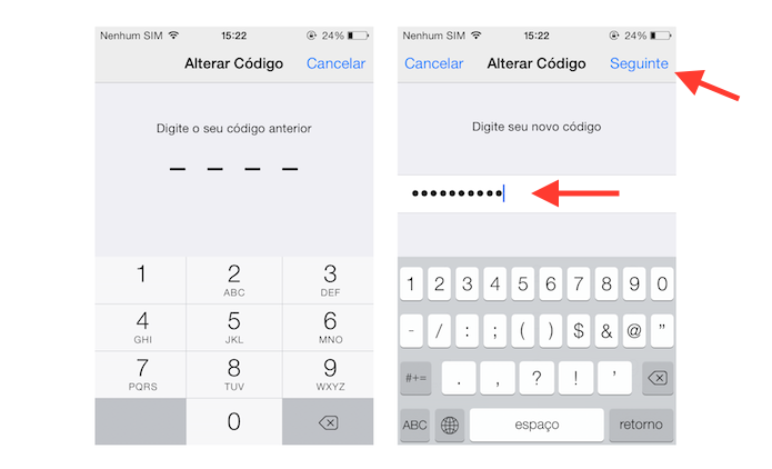 Vinculando um novo código de bloqueio que contém mais de quatro caracteres ao iOS (Foto: Reprodução/Marvin Costa)