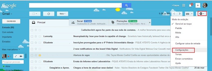 Vá em configurações (Reprodução/Taysa Coelho)