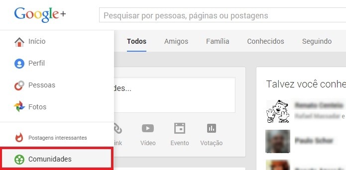 Caminho para a seção de comunidades do Google+ (Foto: Reprodução/Raquel Freire)