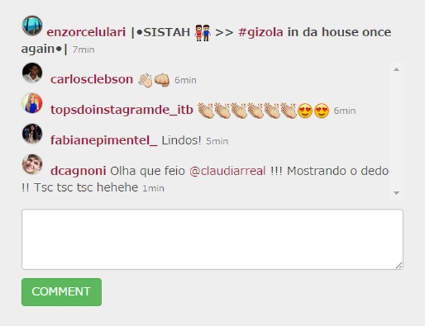 Fã comenta gesto obsceno (Foto: instagram / reprodução) Fã comenta gesto obsceno (Foto: instagram / reprodução)