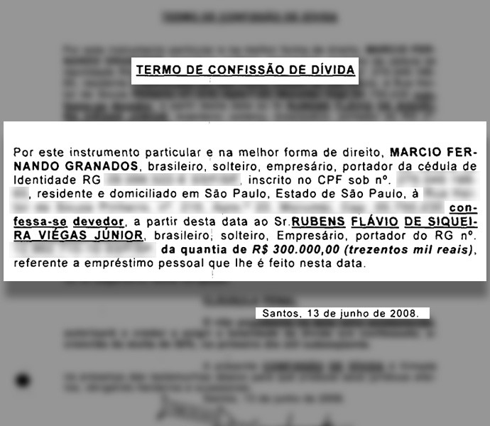 Documento Confissão Divida  (Foto: Globoesporte.com)