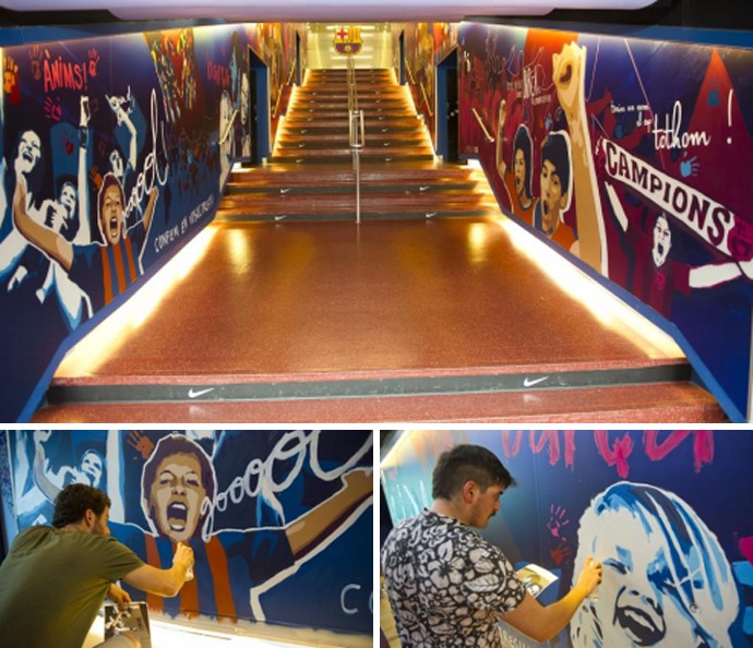 nova pintura do tunel de acesso do camp nou (Foto: Divulgação)