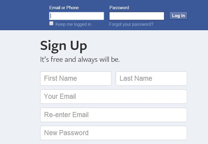 Página de login do Facebook (Foto: Reprodução/ Marcela Vaz)