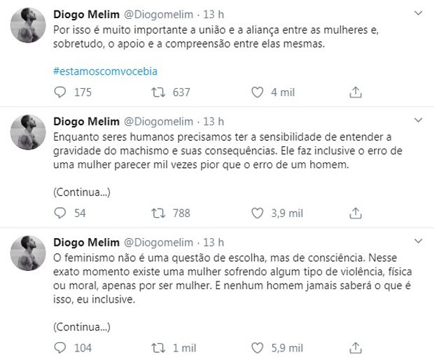 Diogo Melim apoia Bianca Andra (Foto: Reprodução/Twitter) Diogo Melim apoia Bianca Andra (Foto: Reprodução/Twitter)