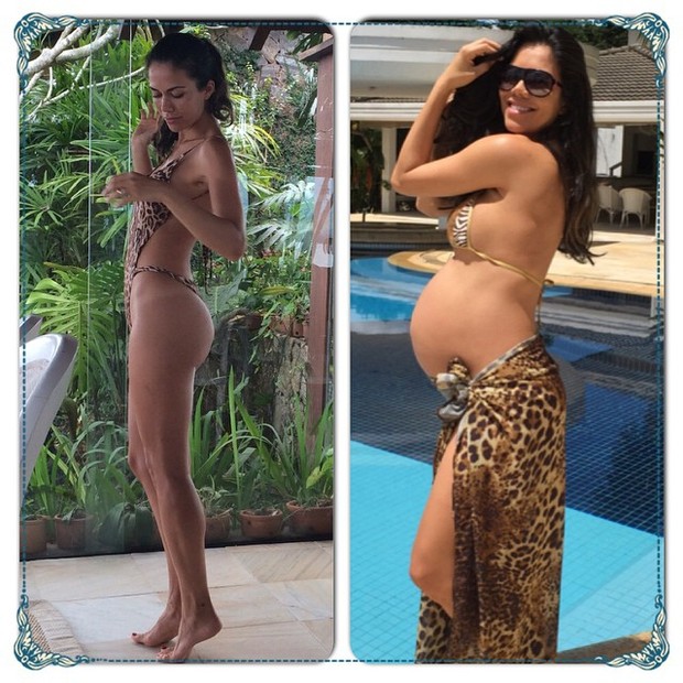 Daniela Albuquerque em foto de janeiro de 2014 e hoje em dia, grávida (Foto: Instagram/ Reprodução)