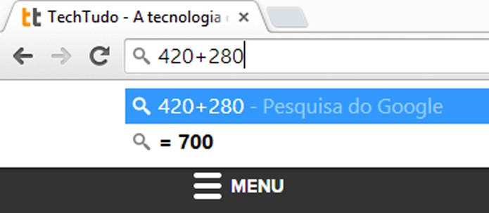 Barra de endereços pode ser usada como calculadora (foto: Reprodução/Chrome)