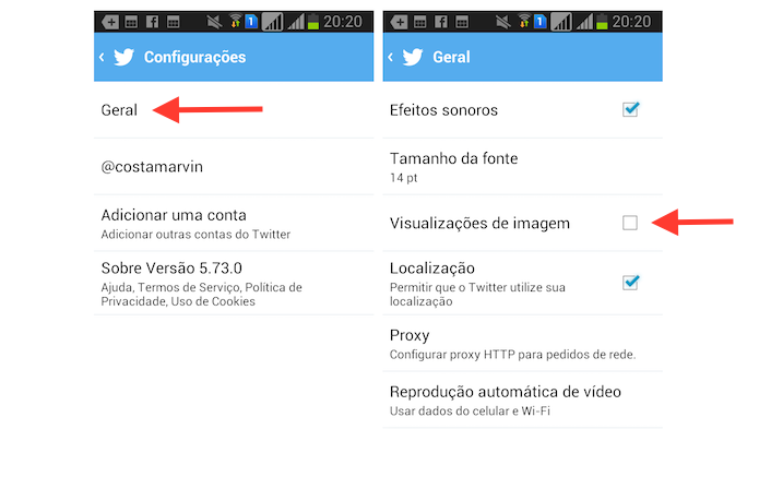 Desativando a visualização de imagens do Twitter para Android (Foto: Reprodução/Marvin Costa)
