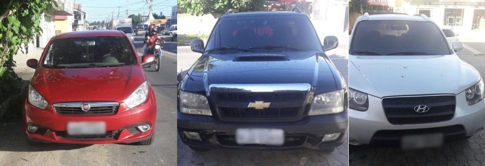 Carros apreendidos com trio suspeito de fraudar R$ 1,5 milhão, estão avaliados em R$ 200 mil (Foto: Reprodução/Polícia Civil)