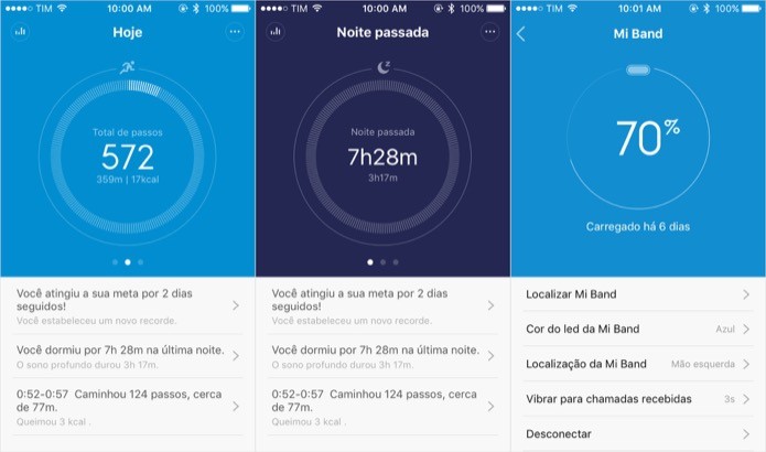Interface do aplicativo Mi Fit no iOS (Foto: Reprodução/Helito Bijora)