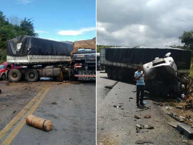 Motoristas das carretas morreram após batida na BR-242, na Bahia (Foto: Edivaldo Braga/ Blog do Braga)