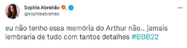 Sophia Abrahão elogia Arthur Aguiar por capacidade de memorização (Foto: Reprodução/Twitter)