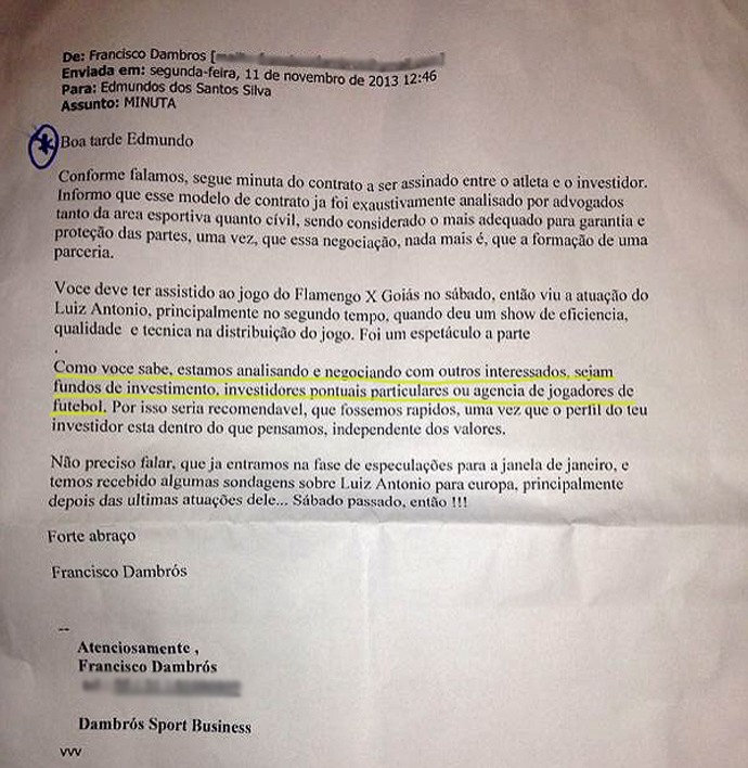 Documento venda contrato de Luis Antonio Flamengo (Foto: Divulgação)