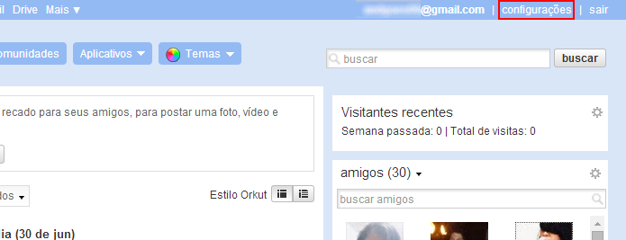 Acesse sua conta do Orkut e abra as configurações (Foto: Reprodução/Helito Bijora)