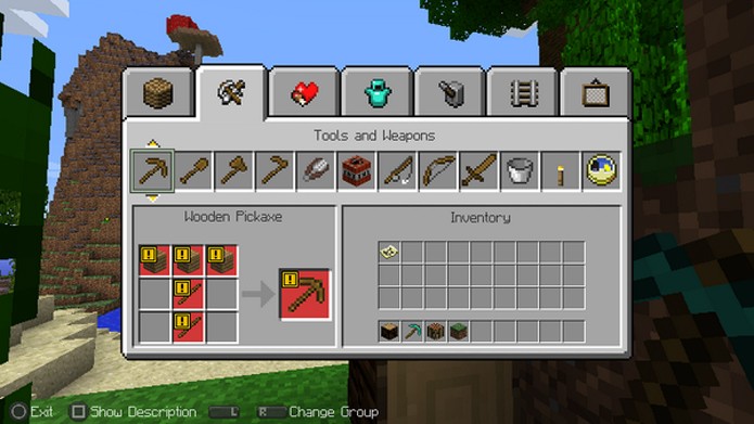 Minecraft no PS Vita incorpora o menu de crafting simplificado dos consoles (Foto: IGN)