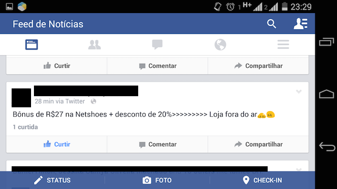 Usuário reclamando do Netshoes no Facebook (Foto: Reprodução/Carolina Miranda)