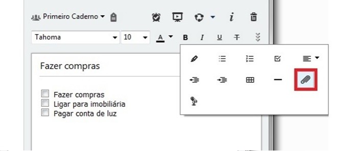Destaque para botão de incluir arquivos em anexo (Foto: Reprodução/Raquel Freire)