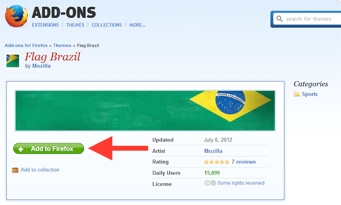 Adicionando o tema da bandeira do Brasil ao Firefox (Foto: Reprodução/Marvin Costa)