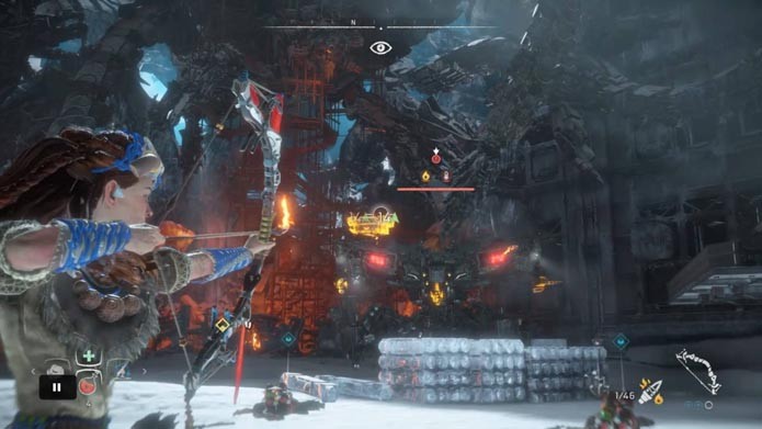 Dispare contra o chefe de Horizon: Zero Dawn (Foto: Reprodução/Murilo Molina)