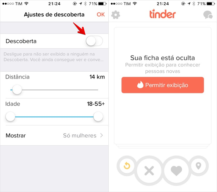Ocultando cartão no Tinder (Foto: Reprodução/Helito Bijora)