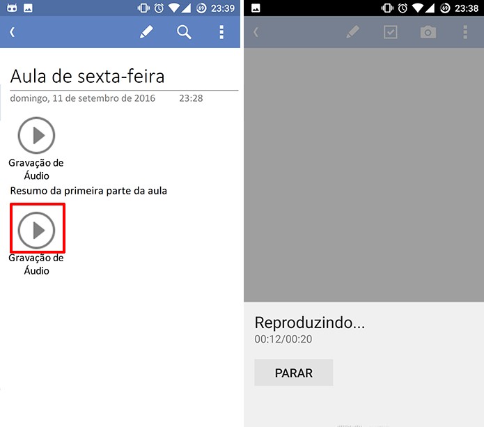 OneNote para Android pode ter nota de voz reproduzidas dentro de notas (Foto: Reprodução/Elson de Souza)