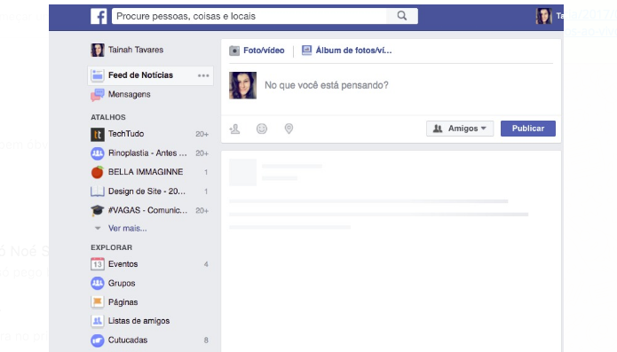 Usuários também reclamaram do feed do Facebook em branco durante o período (Foto: Reprodução/Tainah Tavares) Usuários também reclamaram do feed do Facebook em branco durante o período (Foto: Reprodução/Tainah Tavares)