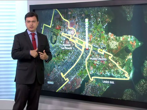 Esquema de trânsito previsto para a passagem da Tocha Olímpica no DF (Foto: TV Globo/Reprodução)