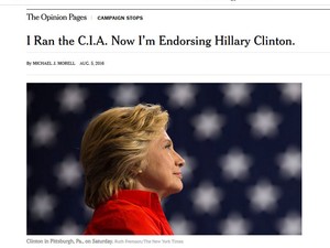Artigo do ex-CIA Michael Morell endossa candidatura de Hillary e critica Trump (Foto: Reprodução/New York Times)