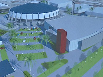 Planta prevê uma moderna arena multiuso (Foto: Reprodução/TV Globo) Planta prevê uma moderna arena multiuso (Foto: Reprodução/TV Globo)