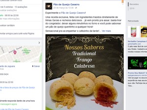 Página criada para venda de pão de queijo e donuts em Campinas (Foto: Reprodução)