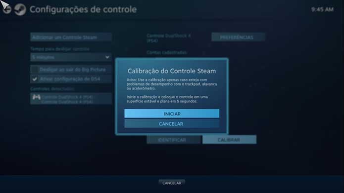Também dá para calibrar o controle do PS4 no Steam (Foto: Reprodução/Murilo Molina)