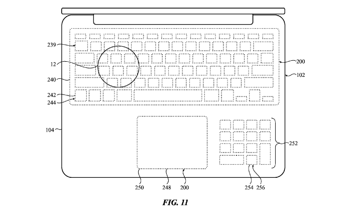 Patente da Apple mostra teclado touch configurável que pode ser aplicado ao Mac (Foto: Divulgação/USPTO)