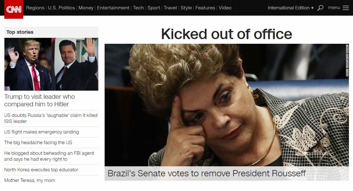 Site da CNN destaca impeachment de Dilma Rousseff (Foto: Reprodução/ CNN)