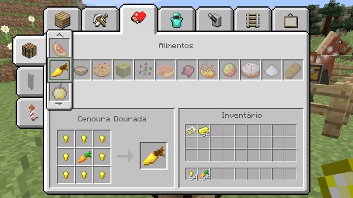 Crie duas maçãs ou cenouras douradas para reproduzir cavalos e burros em Minecraft (Foto: Reprodução/Rafael Monteiro)