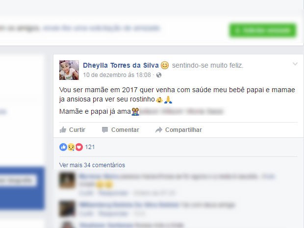 Dheylla anunciou que seria mãe e declarou estar ansiosa para ver o rosto do futuro filho (Foto: Reprodução/ Facebook)