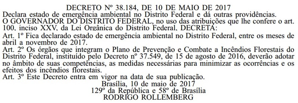 Trecho do Diário Oficial que traz decreto de situação de emergência (Foto: Reprodução)