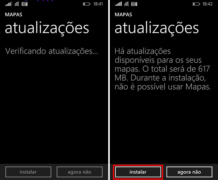 Here Maps buscará por novas atualizações e fará a instalação com o comando do usuário (Foto: Reprodução/Elson de Souza)
