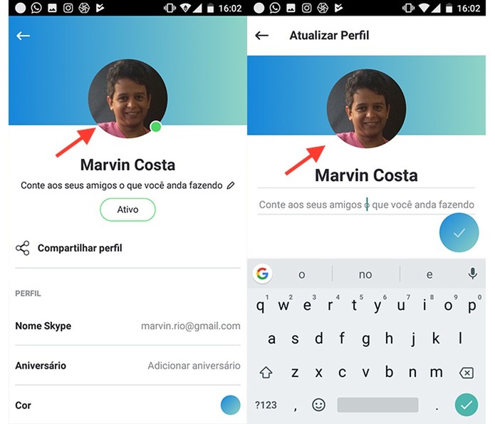Ação para editar dados do perfil do Skype pelo Android (Foto: Reprodução/Marvin Costa) Ação para editar dados do perfil do Skype pelo Android (Foto: Reprodução/Marvin Costa)