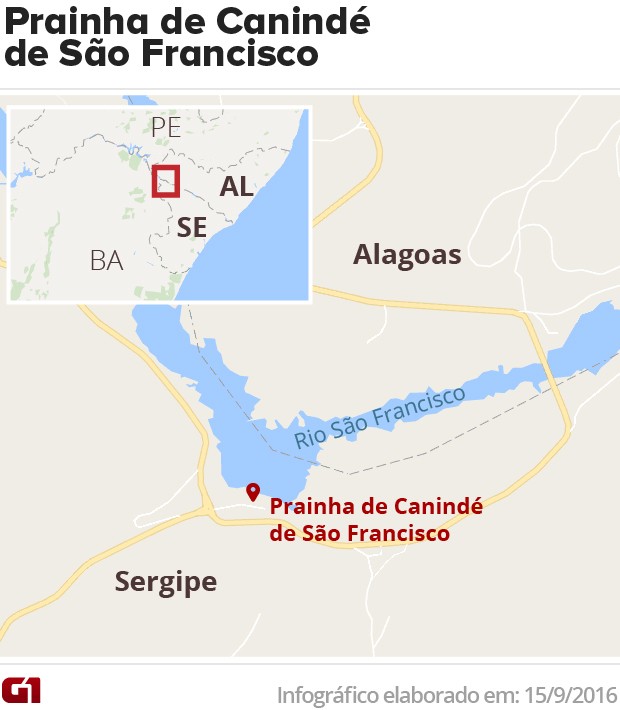 Mapa Prainha de Canindé de São Francisco (Foto: G1)