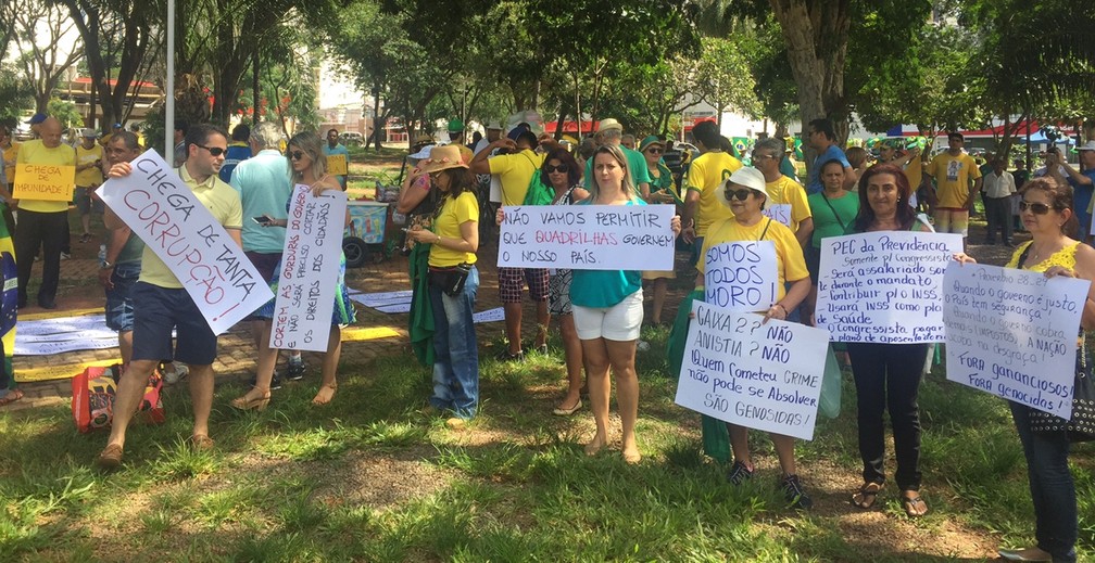 Grupo faz protesto a favor da Lava Jato e contra a reforma da Previdência, em Goiás (Foto: Murillo Velasco/G1)
