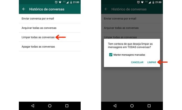 Limpeza do histórico de todos os chats do WhatsApp (Foto: Reprodução/Raquel Freire)