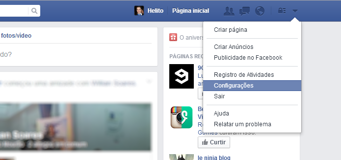 Acesse as configurações do Facebook (Foto: Reprodução/Helito Bijora)