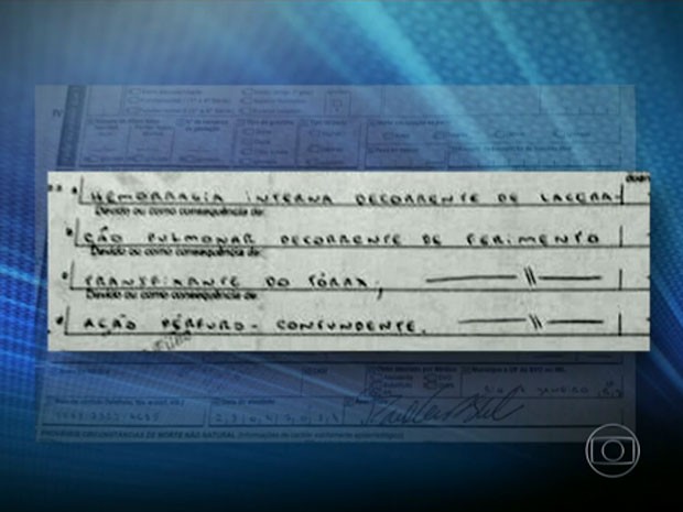 Laudo foi obtido pelo Jornal da Globo (Foto: Reprodução / TV Globo)