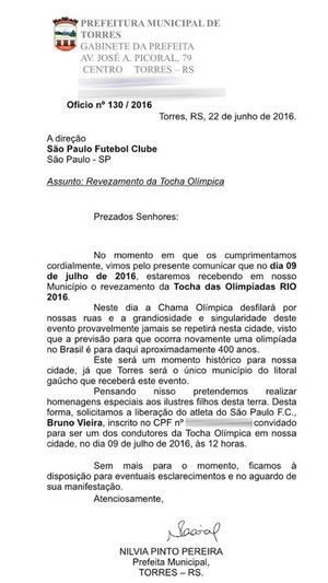 Documento Bruno Vieira São Paulo Tocha  (Foto: Divulgação)