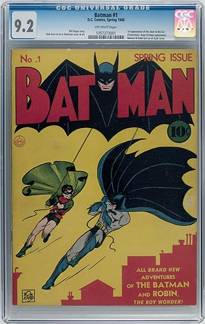 Exemplar da primeira edição dos quadrinhos do Batman, de 1940, foi vendido por US$ 850 mil nos EUA (Foto: Heritage Auctions/AP)