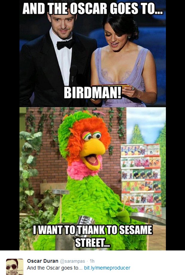 Internautas fizeram piada com a vitória de &#39;Birdman&#39;, que também virou meme no Oscar&#39; (Foto: Reprodução / Twitter)