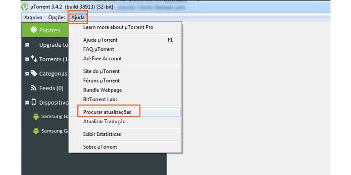 Acesse as configurações para procurar atualizações no uTorrent (Foto: Reprodução/Barbara Mannara)