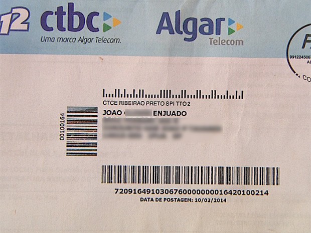 Fatura de telefone aparece com sobrenome "enjoado" (Foto: Mauricio Glauco/ EPTV) Fatura de telefone aparece com sobrenome "enjoado" (Foto: Mauricio Glauco/ EPTV)