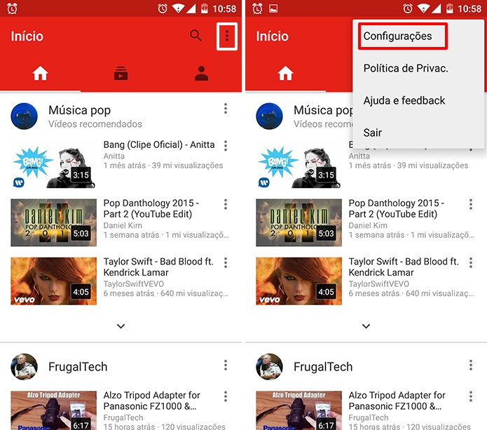 YouTube para Android pode ter estatísticas ativadas na Configurações (Foto: Reprodução/Elson de Souza)