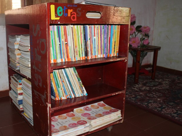 Pequenos móveis de madeira são recheados com clássicos da literatura brasileira (Foto: Patrícia Andrade/G1)